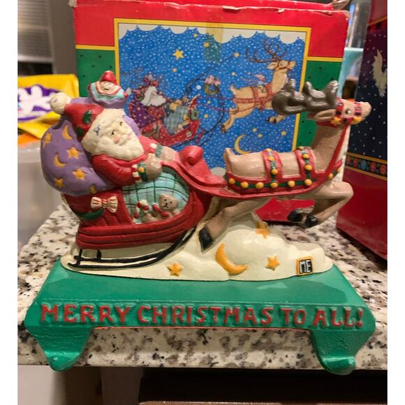 Vintage Mary Engelbreit Santa Claus Sleigh double stocking hanger - Picture 1 of 6